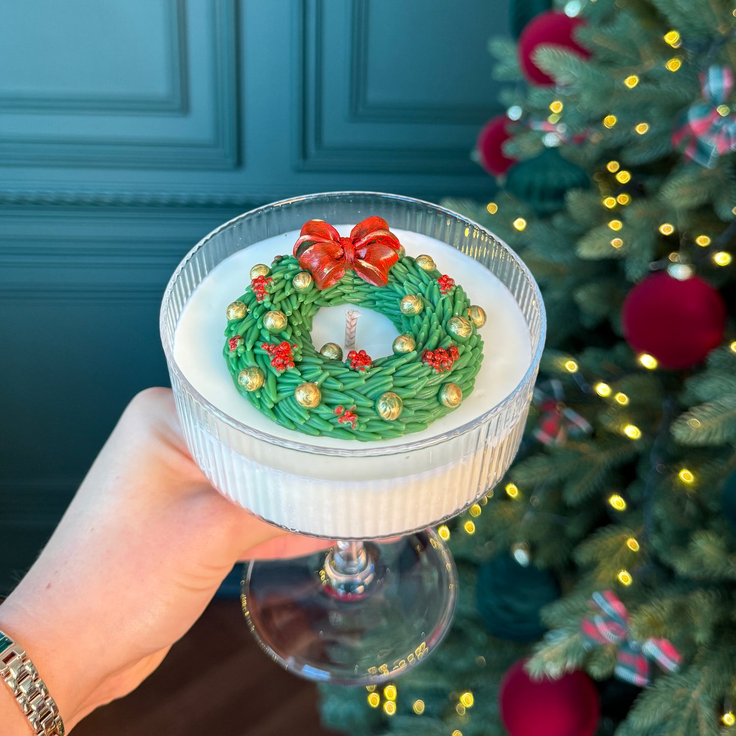 Wreath Martini glass candle