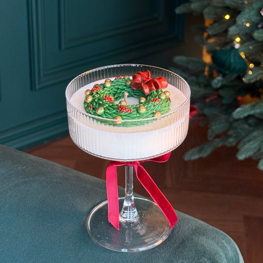 Wreath Martini glass candle